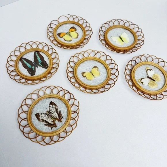 Vintage Real Butterfly Bamboo Coasters - Picture 2 of 11